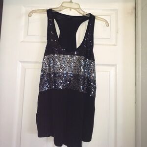 Express Black Tank Top with Silver Sequin Panel